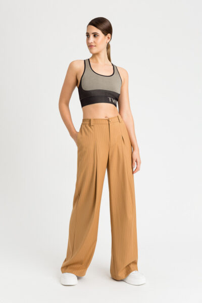 TWINSET 232LI2FNN Pantalone a palazzo gessato cammello nero