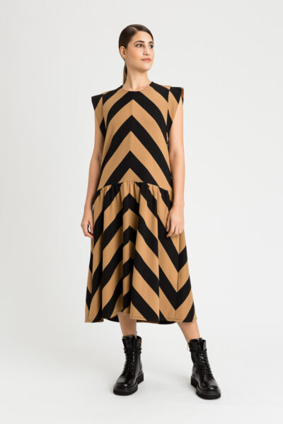 TWINSET 232LI2QEE Abito longuette chevron cammello nero