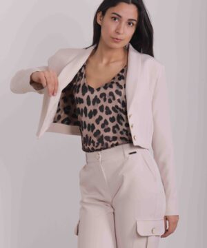 MIMÌ MUÀ Firenze ESAH-6399 Giacca cropped tessuto tecnico gesso