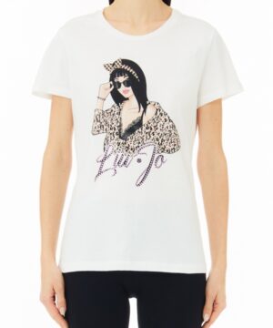LIU JO 5F3135JS923 T-shirt ecosostenibile bianco stampa donna