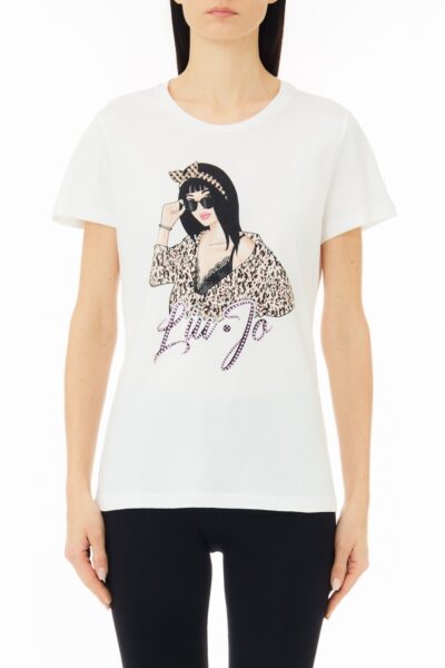 LIU JO 5F3135JS923 T-shirt ecosostenibile bianco stampa donna