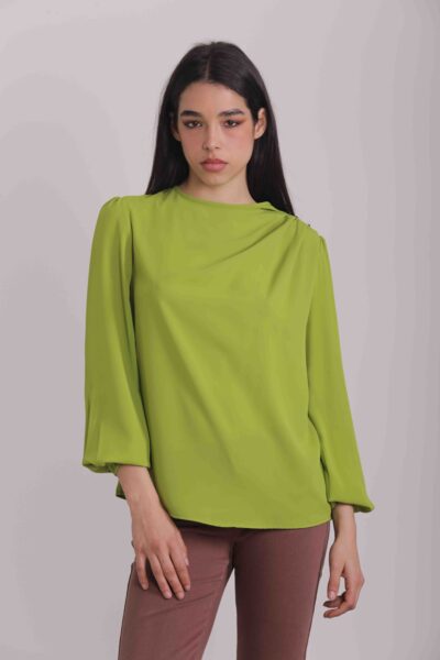 MIMÌ MUÀ Firenze ESAH-1557 Blusa verde con bottoni su spalla