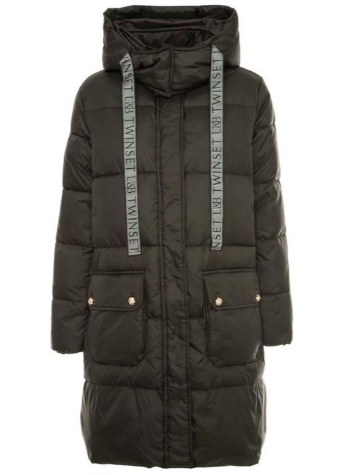 TWINSET 232LI22MM Piumino nero in duchesse con cappuccio