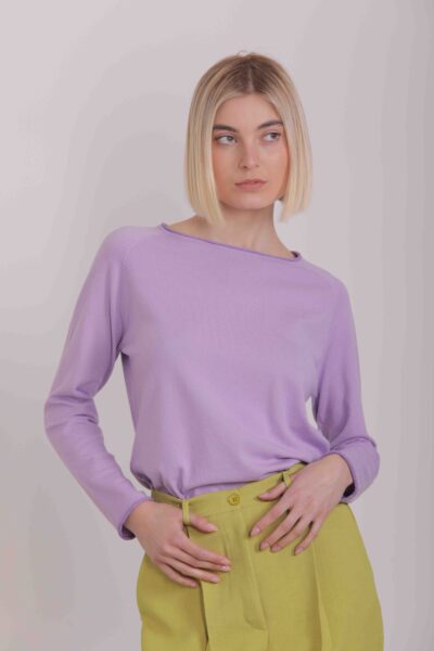 MIMÌ MUÀ Firenze AFAH-3515 Maglia lilla scollo a barca lurex