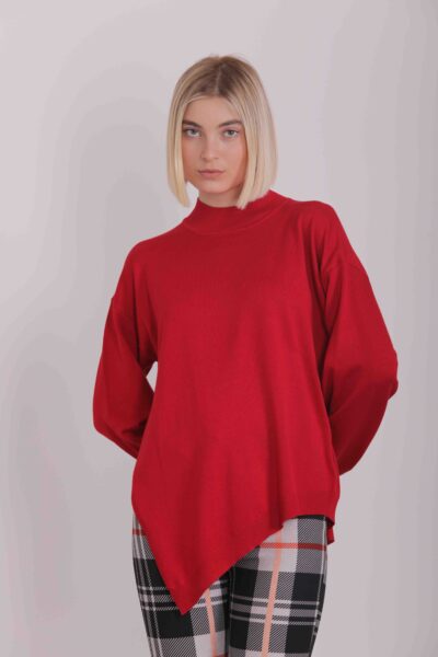 MIMÌ MUÀ Firenze AFAH-3512 Maxi maglia rosso taglio asimmetrico