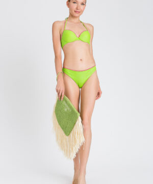 TWINSET 241LBMD44 Bikini push-up verde e slip con ricamo