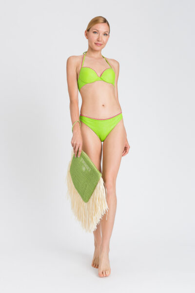 TWINSET 241LBMD44 Bikini push-up verde e slip con ricamo