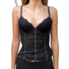 Guêpière da donna in pizzo floreale tono su tono marchio Verdissima colore nero con profili in raso fiocco al centroseno imbottitura estraibile spalline logate e giarrettiere removibili su Origami Store