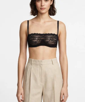 Reggiseno a fascia da donna marchio Verdissima colore nero senza imbottitura in pizzo floreale con ferretto e spalline staccabili su Origami Store