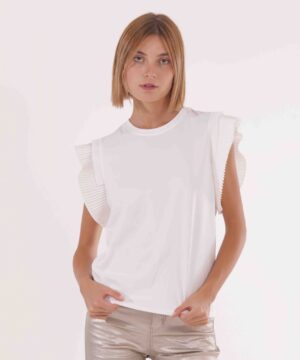 MIMÌ MUÀ Firenze RFAI-1670 T-shirt bianco con maniche plissé