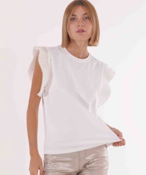 MIMÌ MUÀ Firenze RFAI-1670 T-shirt bianco con maniche plissé
