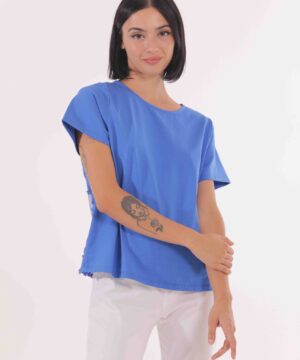 MIMÌ MUÀ Firenze SFAI-1688 T-shirt bluette dettaglio ricamato