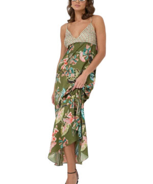 LIU JO VA4018TS806 Abito lungo stampa jungle verde