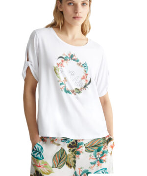 LIU JO VA4106JS360 T-shirt ecosostenibile bianco stampa jungle