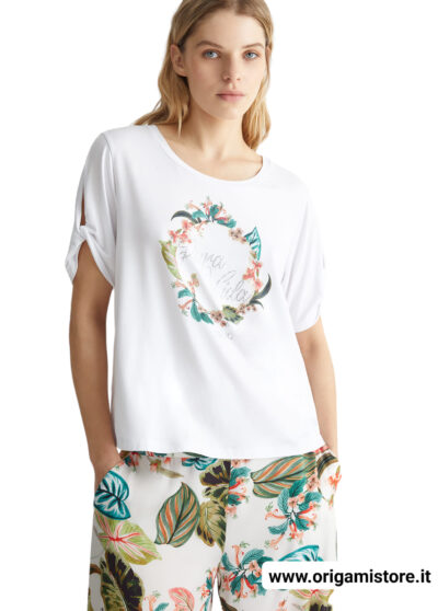LIU JO VA4106JS360 T-shirt ecosostenibile bianco stampa jungle
