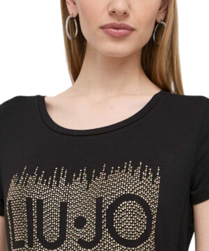LIU JO VA4154JS360 T-shirt ecosostenibile nero logo strass