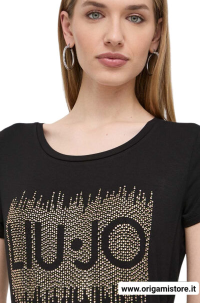 LIU JO VA4154JS360 T-shirt ecosostenibile nero logo strass