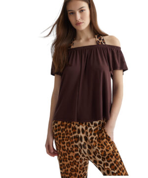 LIU JO VA4215JS360 T-shirt ecosostenibile castagna con spalline