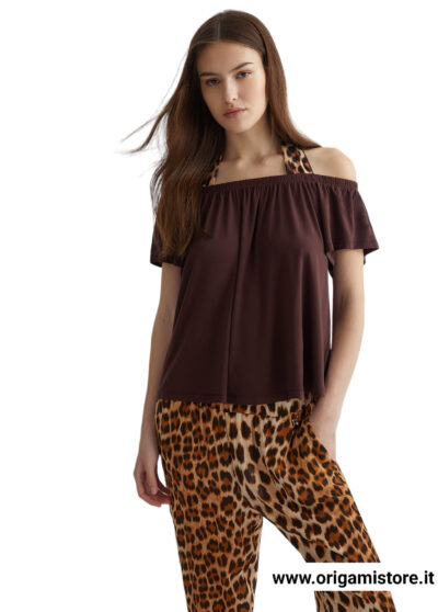LIU JO VA4215JS360 T-shirt ecosostenibile castagna con spalline