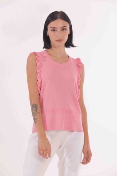MIMÌ MUÀ Firenze AFAI-3583 Top in maglia con rouches pesca