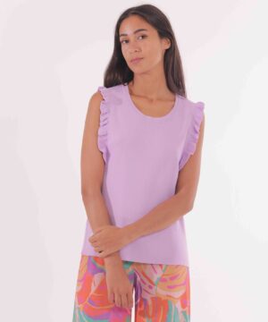 MIMÌ MUÀ Firenze AFAI-3583 Top in maglia lilla con rouches