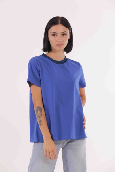 MIMÌ MUÀ Firenze RFAI-1669 T-shirt bluette colletto lurex