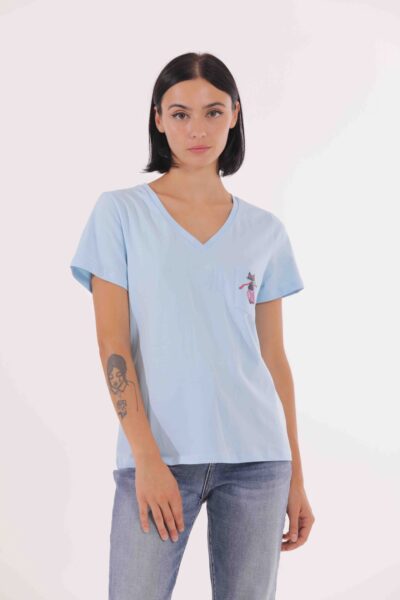 MIMÌ MUÀ Firenze RFAI-1679 T-shirt celeste taschino gatto