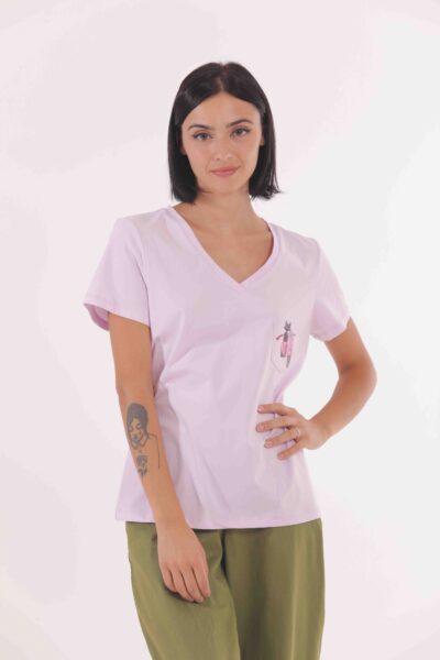 MIMÌ MUÀ Firenze RFAI-1679 T-shirt lilla taschino gatto
