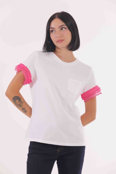 MIMÌ MUÀ Firenze RFAI-1680 T-shirt bianco maniche a contrasto