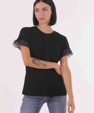 MIMÌ MUÀ Firenze RFAI-1680 T-shirt nero maniche a contrasto