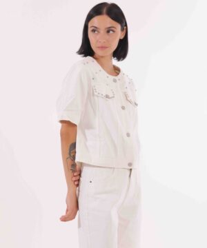 MIMÌ MUÀ Firenze ZDAI-6453 Giacca di jeans bianco con borchie