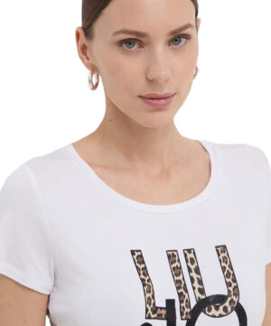 LIU JO VA4227JS360 T-shirt ecosostenibile bianco logo animalier
