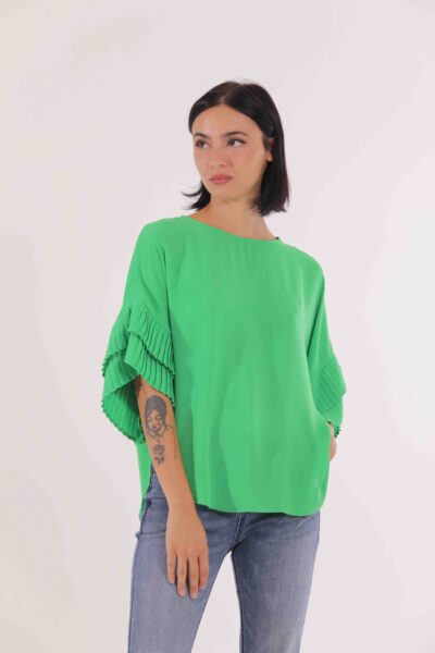 MIMÌ MUÀ Firenze MSAI-1643 Blusa verde dettaglio plissé