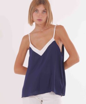 MIMÌ MUÀ Firenze ESAI-1634 Top bicolor in georgette bianco blu