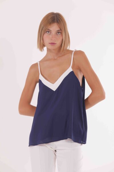 MIMÌ MUÀ Firenze ESAI-1634 Top bicolor in georgette bianco blu