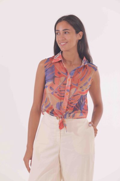 MIMÌ MUÀ Firenze MSAI-1659 Camicia cropped con nodo fantasia