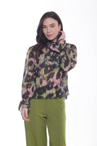 MIMÌ MUÀ Firenze MRAL-1742 Blusa fantasia chiné verde con lurex