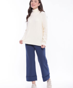 MIMÌ MUÀ Firenze MSAL-2697 Pantalone in crêpe blu con risvolto