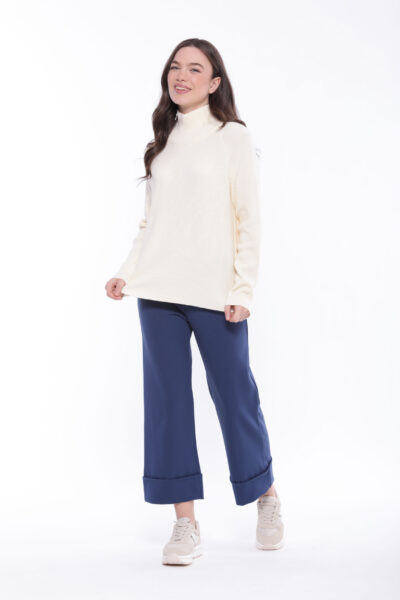 MIMÌ MUÀ Firenze MSAL-2697 Pantalone in crêpe blu con risvolto