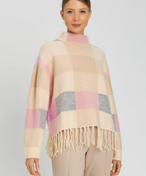 TWINSET 242LI3ZAA Maglia jacquard beige con frange