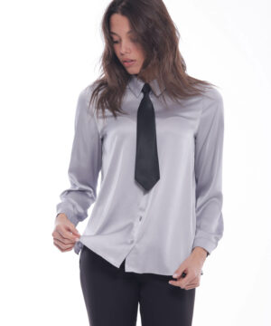 MIMÌ MUÀ Firenze MRAL-1754 Camicia grigio in raso con cravatta