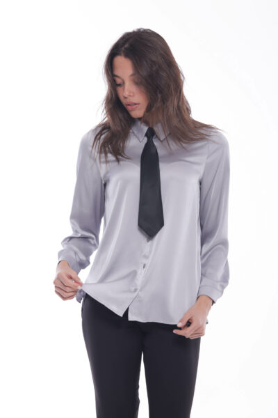 MIMÌ MUÀ Firenze MRAL-1754 Camicia grigio in raso con cravatta