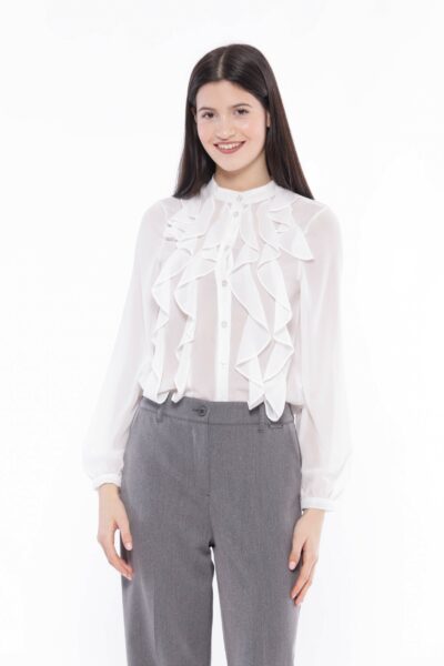 MIMÌ MUÀ Firenze MRAL-1755 Camicia panna georgette con jabot