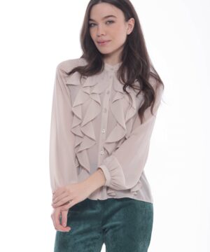 MIMÌ MUÀ Firenze MRAL-1755 Camicia beige georgette con jabot