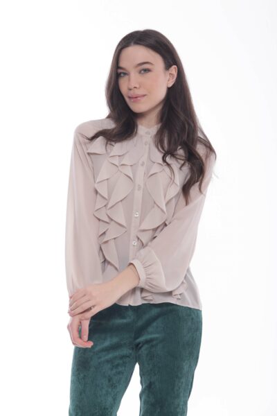 MIMÌ MUÀ Firenze MRAL-1755 Camicia beige georgette con jabot