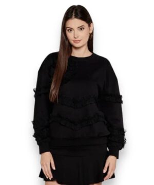 TWINSET 242LI2DAA Felpa nero con volant in tulle