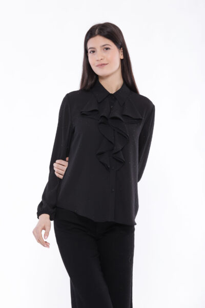 MIMÌ MUÀ Firenze MRAL-1753 Camicia nero in georgette strass