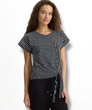 LIU JO VA5182J4909 Top nero stampa a righe