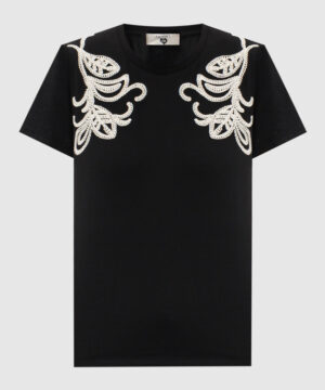 TWINSET 251LB2FEE T-shirt bicolore nero con ricamo