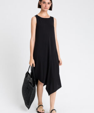 TWINSET 251LB2RBB Abito nero asimmetrico in jersey crêpe